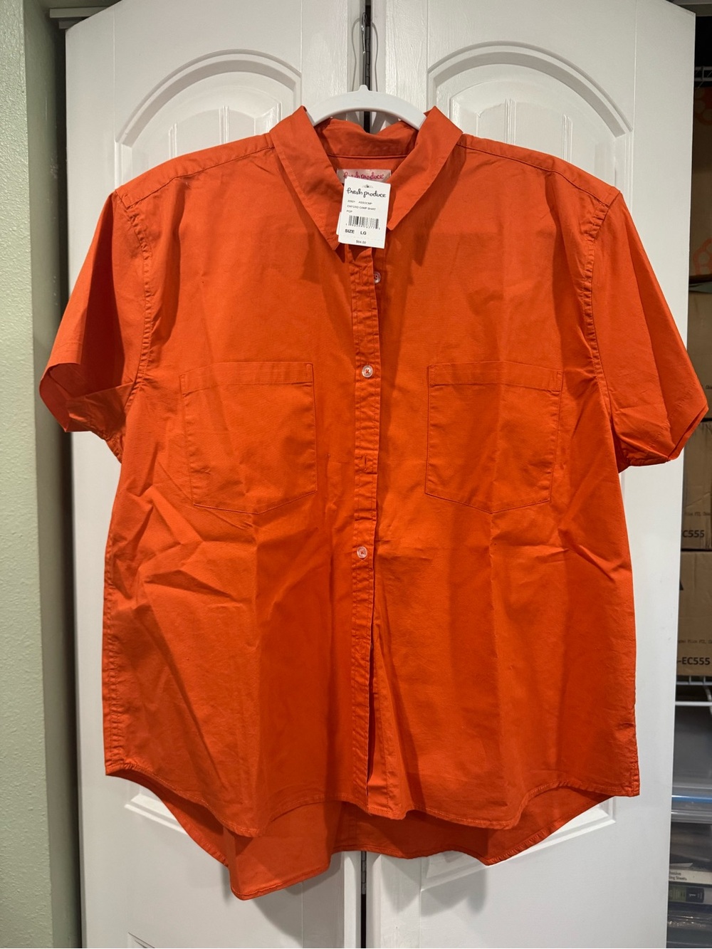 fresh produce Women's Short-Sleeve Button-Down Shirt in Bright Orange